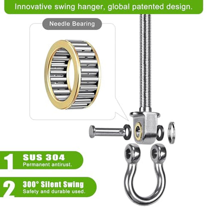 SELEWARE Heavy Duty Bearing Swing Hangers, 4 Pack Stainless Steel Hooks for Wood and Steel Beam, Sets Hardware for Hammock, Yoga, Porch, Heavy Bag, 7" x M2/5", 1500LB Capacity - color: 4 Pack Bearing Hangers (7" X M2/5" Threaded Rod)