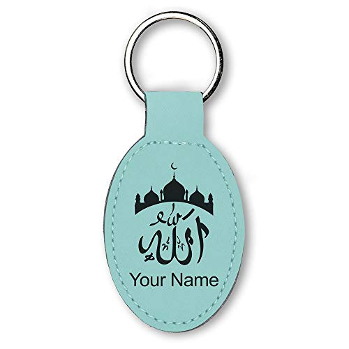 LaserGram Oval Keychain, Allah 2, Personalized Engraving Included (Teal) - color: Teal