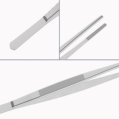 6.3" Stainless Steel Tweezers, Straight Blunt, 3/64" Thick | Round Serrated Tip, Multipurpose Daily Garden Home Lab Craft Repairing Tool - size: 6.3"L(3/64"T)
