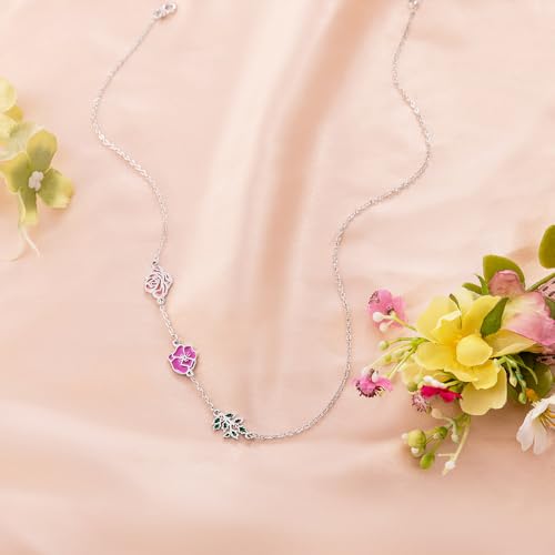 AILIN Personalized 1-8 Birth Flowers Necklaces For Women 925 Sterling Silver/Stainless Steel Dainty Custom Sideway Necklace For Mom Family Birthday Gifts For Mother Grandma