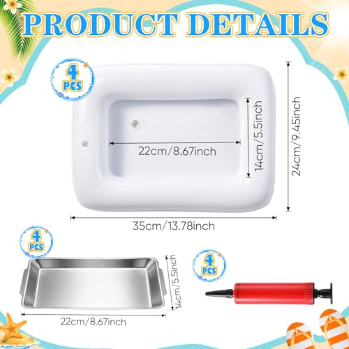 4 Sets Inflatable Cooler with Tray Chilled Serving Tray for Parties Ice Serving Buffet Bar Party Platter for Fruit Veggies Seafood Shrimp Cocktail Buffet Picnic - style: Clean