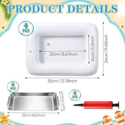 4 Sets Inflatable Cooler with Tray Chilled Serving Tray for Parties Ice Serving Buffet Bar Party Platter for Fruit Veggies Seafood Shrimp Cocktail Buffet Picnic - style: Clean