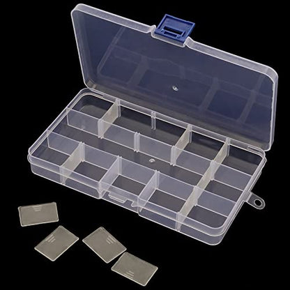 SINJEUN 32 Pack 15 Grids Plastic Jewelry Organizer Box, Clear Jewelry Storage Boxes with Removable Dividers, Small Beads Storage Container for Art and Crafts, Fishing Tackles
