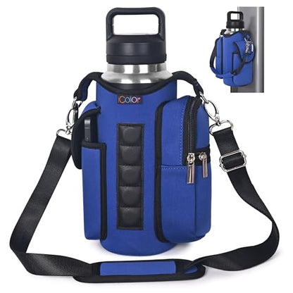 icolor Magnetic Gym Bag Water Bottle Carrier Holder with Phone Pockets & Shoulder Strap,Gym Magnetic Bag 5 Built-in Magnets Gym Accessories Organizer Sling Bottle Bag Pouch Sleeve - color: Blue