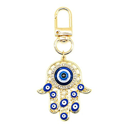 Evil Eye Keychain Hamsa Hand keychain Protection Charm for Men Women Car Key Ring Bag Purse Accessories - color: Gold Eyes
