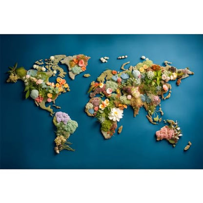Aquarium Background World Map Composed of Flowers Plants Greenery on Blue Background Terrarium Backdrop Nature-Themed Designs Aquarium Background Fish Tank Backdrop Vinyl 24x12in - color: Green, size: 24(W)x12(H)inches/ 60(W)*30cm(H)