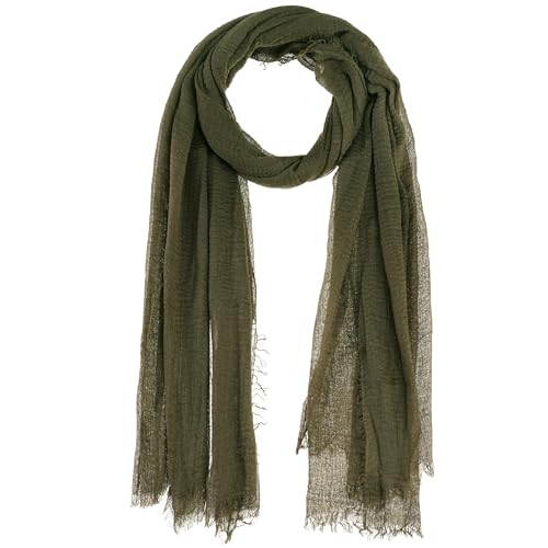 Nydotd Women Summer Cotton Linen Scarf Crinkle Long Beach Shawl Wrap hijab with Fringe - color: Army Green