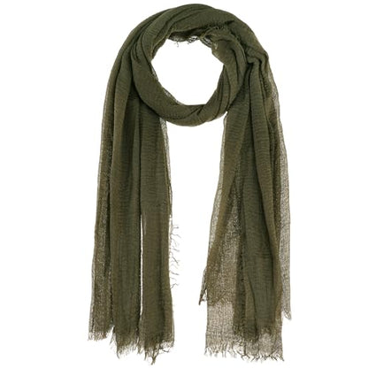 Nydotd Women Summer Cotton Linen Scarf Crinkle Long Beach Shawl Wrap hijab with Fringe - color: Army Green
