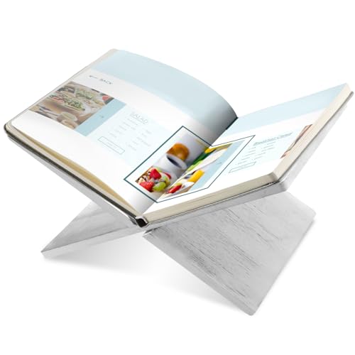 Geetery Book Stand Bamboo Book Holder for Display Reading Textbook Holder Open Display Stand for Open and Closed, Cookbook, Magazines, Textbooks, Recipe(White) - color: White