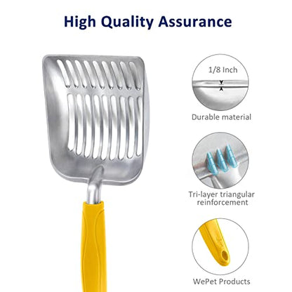 Cat Litter Scoop, Aluminum Alloy Sifter, Kitty Metal Scooper, Deep Shovel, Long Handle, Poop Sifting, Kitten Pooper Lifter, Durable, Heavy Duty, for Litter Box - color: FLAT Aluminum \ #04 Yellow Handle, size: Small