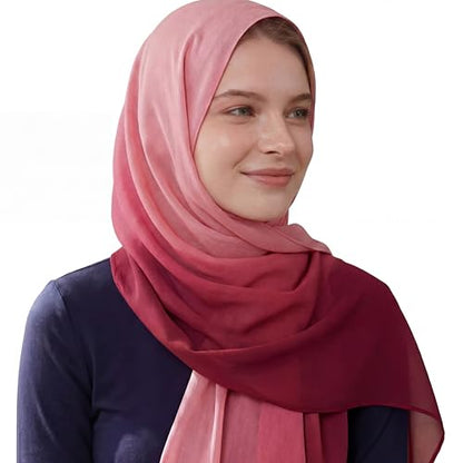 Geyoga Ombre Hijab Head Scarf for Women Muslim Modal Rayon Shawl Lightweight Soft Head Wrap - color: Dark Pink,light Pink