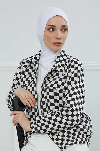 Aisha's Design Instant Turban 95% Cotton Head Scarf Headwear Combed Cotton Ninja Cap, Slip on Jersey Hijab - color: White