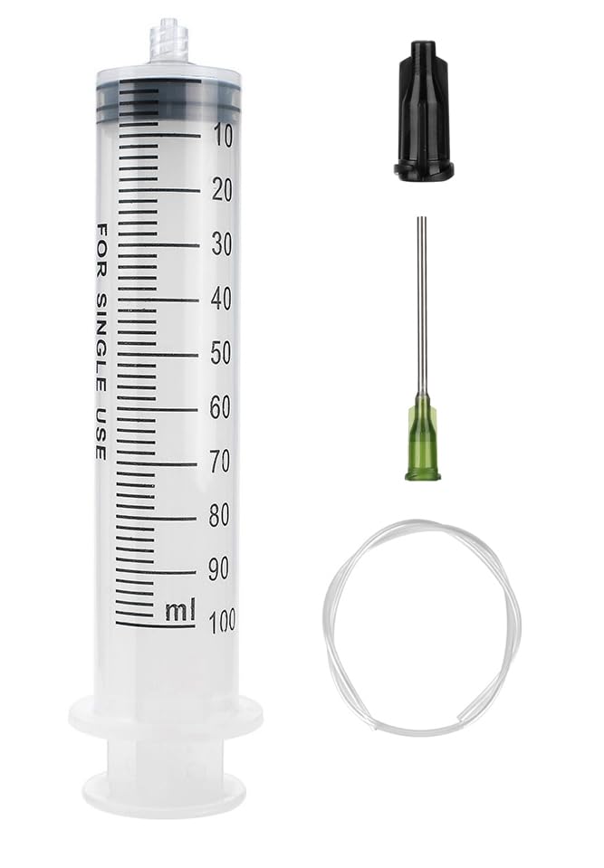 Reusable 100ml Syringes with 27.6 Inch Tube and Blunt Needle 14G 1.5”, Sterile Luer Lock Syringe Individually Packaged for Labs, Measuring,Oil or Glue - style: 100 ml