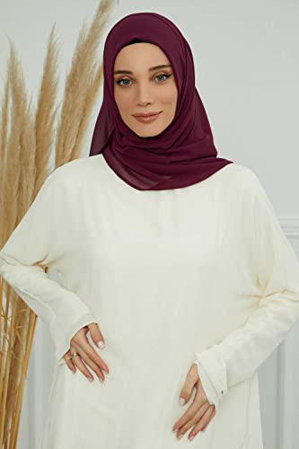Aisha's Design Instant Chiffon Shawl for Women Modesty Turban Hijab Head Wrap Ready to Wear Women Headscarf - color: Damson