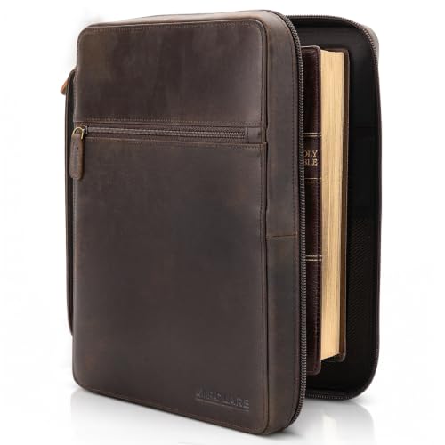 Polare Full Grain Leather Bible Cover Church Bag Bible Protective Book Holder Carrying Case Folder Organizer Portfolio, Dark Brown - style: Dark Brown
