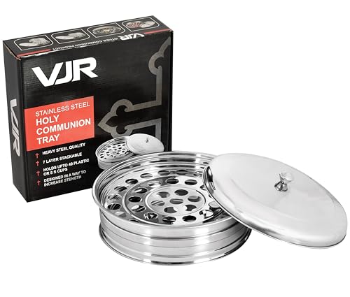 VJR Communion Trays with Lid Holy Wine Serving Tray - Pack 1 Stainless Steel Set - Tray for Churches - Communion Supplies for Church Holds 40 Food-Grade Cups - color: Silver, size: 11.7" x 11.7" x 3.2"