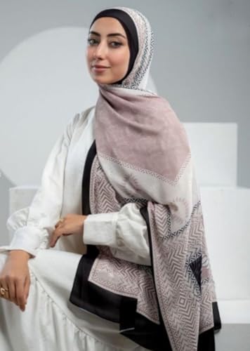 Hijab Modest and Elegant | Beautifully Designed Printed Chiffon Patterns | Muslim Women Head Scarf and Veil - color: Beige - R