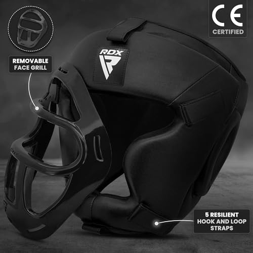 RDX Boxing Headgear MMA Muay Thai, Removable Face Grill, Head Gear for Sparring Grappling Martial Arts Kickboxing Taekwondo Karate BJJ Training - color: Black, size: Small