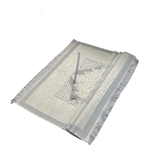 Muslim Prayer Rug and Beads with Elegant Slub Fabric Bag | Janamaz | Sajadah | Soft Islamic Prayer Rug | Islamic & Mawlid Gifts | Prayer Carpet Mat, Taffeta Fabric (Grey, 8 Sets) - color: Grey, size: 8 Sets