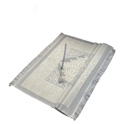 Muslim Prayer Rug and Beads with Elegant Slub Fabric Bag | Janamaz | Sajadah | Soft Islamic Prayer Rug | Islamic & Mawlid Gifts | Prayer Carpet Mat, Taffeta Fabric (Grey, 8 Sets) - color: Grey, size: 8 Sets