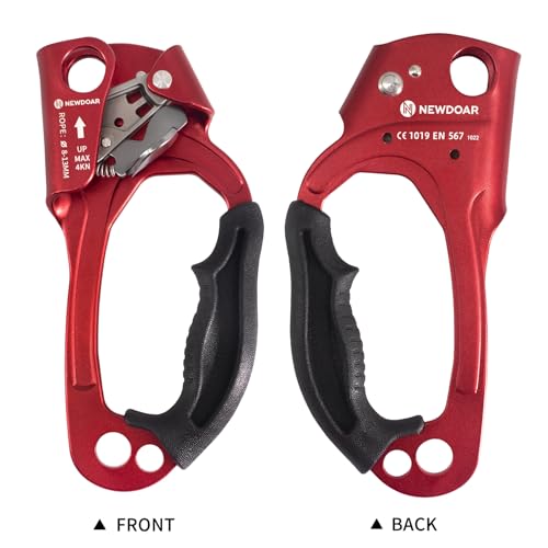 NewDoar UIAA & CE Certified Hand Ascender Rock Climbing Tree Arborist Rappelling Gear Equipment Rope Clamp for 8~13MM Rope - color: Red Pro-Right