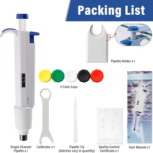 5 mL Micropipette, 1-5 mL Lab Single Channel Micro Pipettes | Adjustable Variable Volume Manual Liquid Pipettor for Liquid, Scientific, School - size: 1000-5000μl