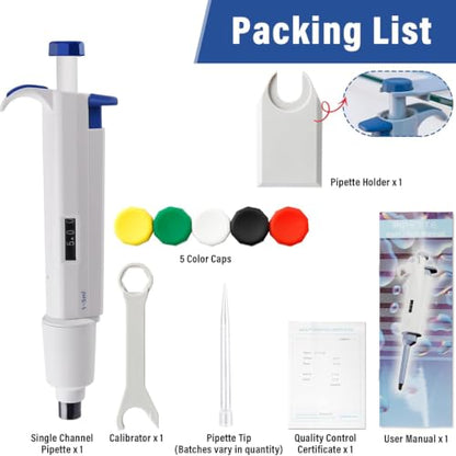 5 mL Micropipette, 1-5 mL Lab Single Channel Micro Pipettes | Adjustable Variable Volume Manual Liquid Pipettor for Liquid, Scientific, School - size: 1000-5000μl