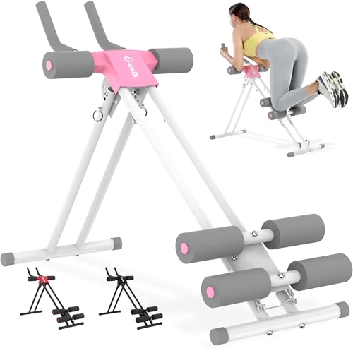 GuuG Ab Machine Ab Trainer Machine : Adjustable Ab Machine for Stomach Workout at Home Gym Ab Workout Foldable Core Strength Training Equipment Home Gym System - style: Pink Ab Machine
