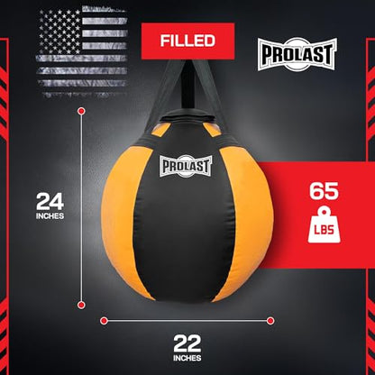 Wrecking Ball Heavy Punching Bag for Adults, Hook and Uppercut, Body Snatcher, Boxing, MMA, Muay Thai, 65 lbs, Classic - color: Yellow / Black, style: Filled