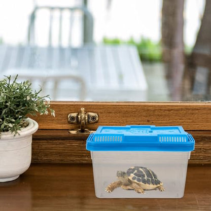 MERRYHAPY Portable Betta Fish Tank and Aquarium Breeding Box, Plastic Reptile Terrarium with Handle, Medium Blue Rectangular Turtle and Hamster Transport Case for Travel and Home Use