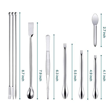 25 Pcs Stainless Steel Lab Spatula Micro Scoop Set Laboratory Tiny Mixing Spatula with Tweezers Long Sampling Spoon for Powders Gel Cap Capsule Filler (25Pcs)