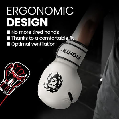 FIGHTR® Boxing Gloves - Maximum Protection & Stability | Boxing Gloves for Boxing, MMA, Muay Thai & Kickboxing | Sizes 8-16 oz - color: White / Black, size: 08 oz