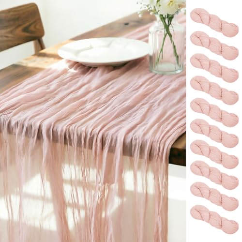 LINXTAR Dusty Pink Cheesecloth Table Runner 10 Pack 120 Inches 10Ft Gauze Summer Boho Table Runner for Wedding Tea Party Baby Shower Bridal Birthday Home Decoration - color: Dusty Pink, size: 10ft 10Pack