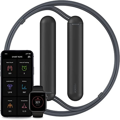 Tangram Smart Rope Rookie – Smart Jump Rope with Counter & App, Bluetooth Fitness Tracker, Adjustable Jump Rope for Weight Loss, Cardio, HIIT & Home Workouts - color: Black