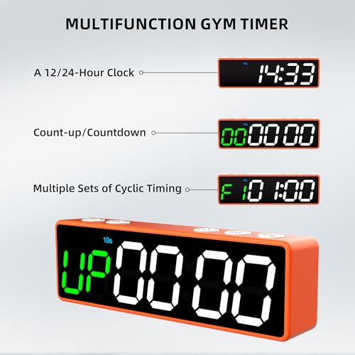 Mini Portable Gym Timer Clock, Large LED Digital Display Screen, Powerful Magnet, Powerful Battery, Count up/Down, Stopwatch, Exercise Interval Timer, Eight Fitness Modes, Suitable for Home and Gym - color: Orange