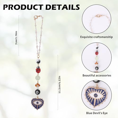 Evil Eye Car Charm 8 Ball Mushroom Ladybug Boho Mirror Hanging | 8 Ball Mushroom Ladybug Hanging Ornament With Beads. Boho Style Car Decor Pendant. Protection Good Luck Positive Energy Car - style: Evil Eye