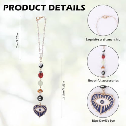 Evil Eye Car Charm 8 Ball Mushroom Ladybug Boho Mirror Hanging | 8 Ball Mushroom Ladybug Hanging Ornament With Beads. Boho Style Car Decor Pendant. Protection Good Luck Positive Energy Car - style: Evil Eye
