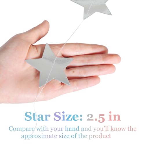 Yzurbu Silver Star Garland, 78 Feet Double Side Hanging Sparkly Paper Star Banner Decorations for Birthday Wedding Engagement Baby Shower Christmas Thanksgiving Halloween - size: Silver - 78 Feet