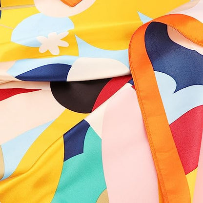 DRESHOW 35” Large Square Satin Head Scarf - 4Pcs Silk Accessories Classic Patterned Squares Beach Bandanas for Women - color: 4 Pcs: Orange, Burgundy, Lake Blue, Navy