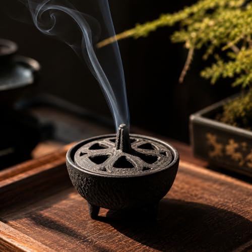 Cast Iron Incense Burner with Fireproof Cotton, Bakhoor Burner for Resin, Charcoal, Cones & Sticks, Meditation & Yoga Decor
