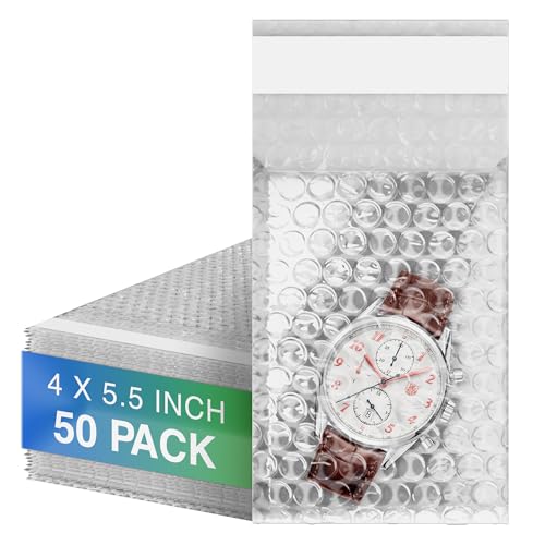 Shipping Bubble Bag, 4 x 5.5 Inches. 50 Pack Clear Bags for Packaging. Self Seal Bubble Pouches for Packing. Waterproof Polyethylene Storage Moving Bags. Packing Materials for Fragile Items - size: 4" x 5.5" / 50 Pack