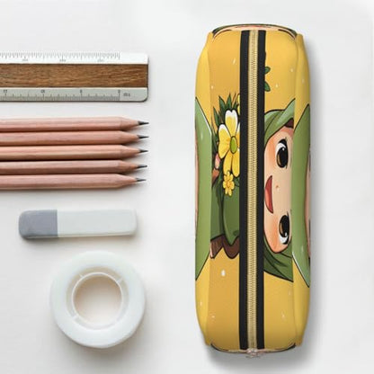 Cartoon Muslim Girl print Pencil Bag waterproof Zipper Pencil Case Leather Pen Box Cosmetic Bag For Office Pencil - color: Gold