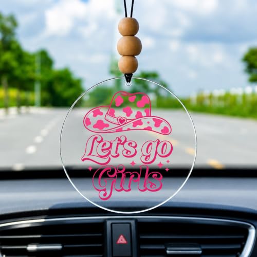 Talataca Cowboy 2D Flat Car Ornament & Wood Beads, Let's Go Girls Beaded Rear View Mirror Accessories, Rearview Hanging Charm, Christmas Tree Decor Gift for Cowgirl, Western Gift - color: 25