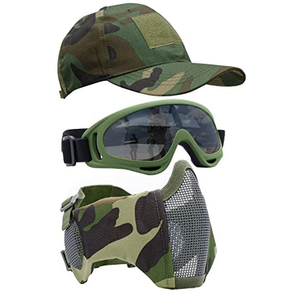 Airsoft Mask with Goggles, Foldable Half Face Airsoft Mesh Mask with Ear Protection for Paintball Shooting Cosplay CS Game - color: C-3PCS, size: 3pcs