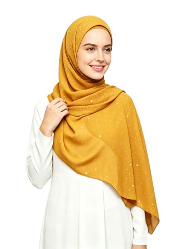 Lina & Lily Sparkle Shimmer Gold Glitter Women's Chiffon Hijab Head Scarf Shawl Wrap Lightweight - color: Mustard Yellow