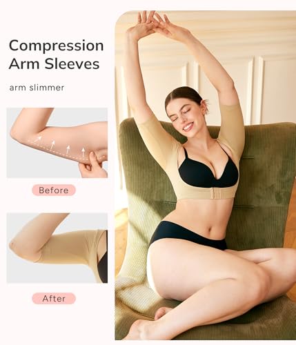 LODAY Arm Compression Sleeves for Women Lipo Upper Arm Shaper Post Surgery Slimming Arm Sleeve - color: Beige, size: 2X-Large/3X-Large