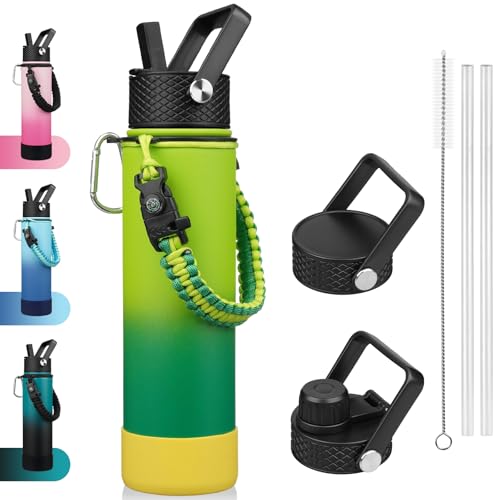 BJPKPK 27oz Insulated Water Bottle with 3 Lids, Straw Lid & Handle - color: Bamboo Grove, size: 27 Ounces