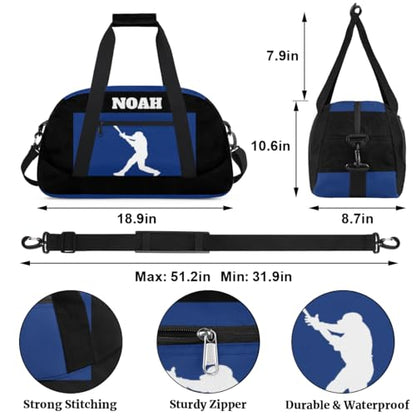 Personalized Sports Bag, Playing Baseball Silhouette Blue Black | Personalized Named Practice Travel Overnight Training Bag - color: Color 33