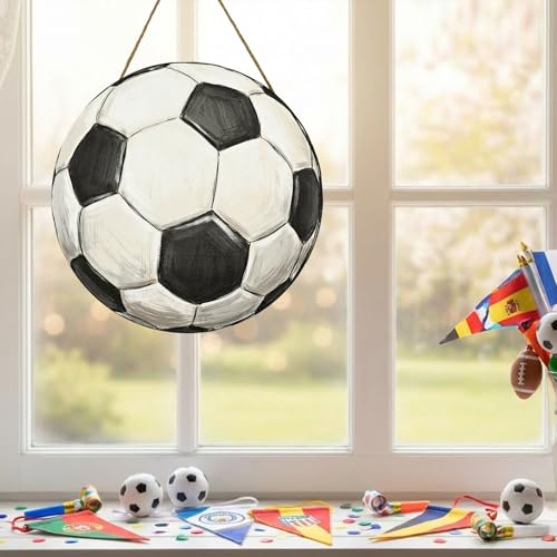 Smile Classic Soccer Ball Wooden Door Hanger, Hand-Painted Style Front Door Sign for Sports Fans & Game Day Decor - style: Soccer Ball