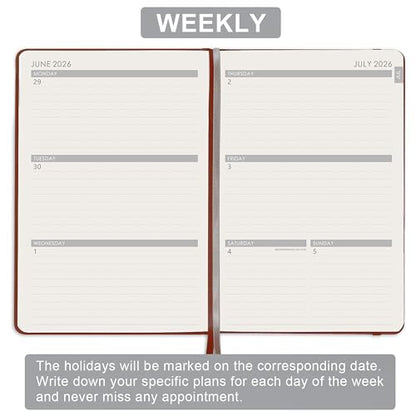 Planner 2026-2027 - Jul. 2026 - Jun. 2027, Academic Planner 2026-2027, Leather Planners Weekly and Monthly, 6.3" x 8.4", Hardcover with Back Pocket + Thick Paper + Twin-Wire Binding - Wine Red - color: Wine Red